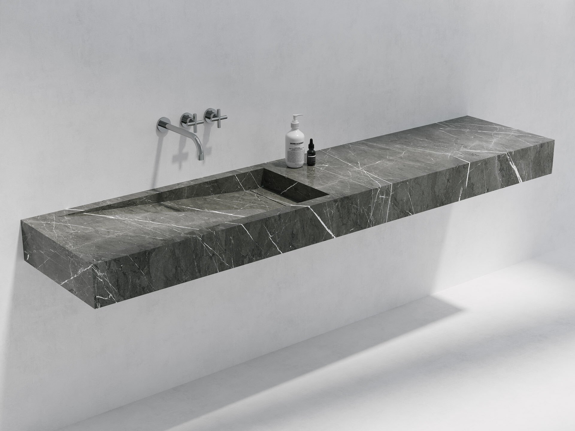Özel Tasarım Gizli Giderli Pietra Grey Porselen Soldan Eğimli Suni Mermer Lavabo