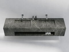 Özel Tasarım Gizli Giderli Pietra Grey Porselen Çift Evyeli Cepli Suni Mermer Lavabo