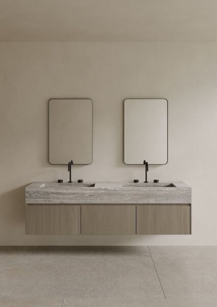 Özel Tasarım Gizli Giderli  Porselen Mobilya Kaplamalı Mobilya Aynalı Ayaklı Suni Mermer Kendinden Giderli Lavabo