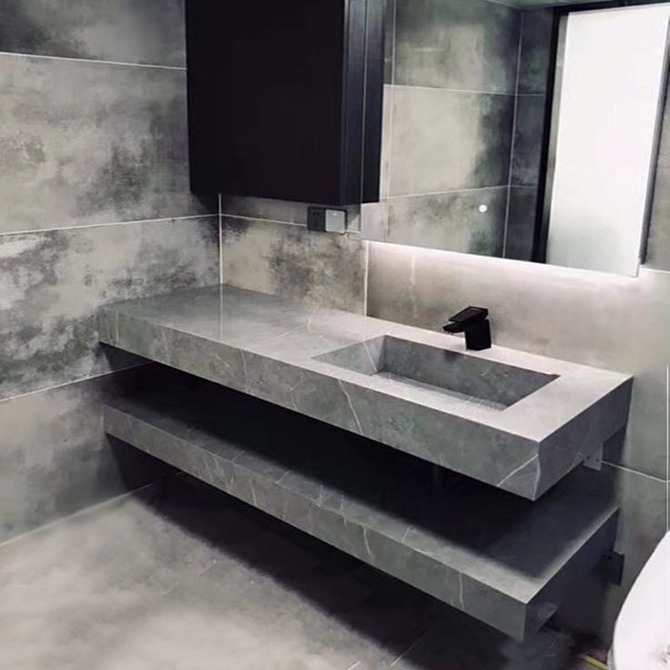 Özel Tasarım Gizli Giderli Porselen Mobilya Kaplamalı Mobilya Aynalı Ayaklı Suni Mermer Kendinden Giderli Raflı Lavabo