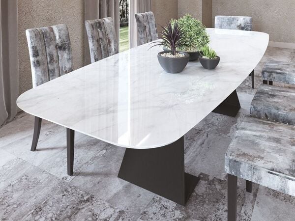 Porselen  Mermer Tablalı Dikdörtgen Yemek Masası Özel Tasarım Masa