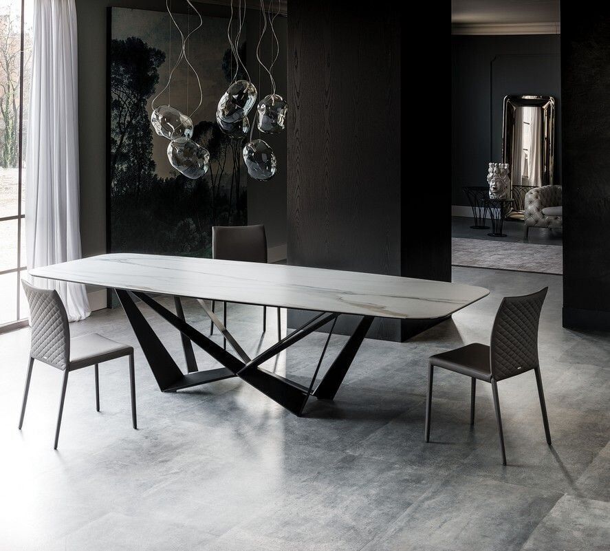 Porselen  Mermer Tablalı Dikdörtgen Yemek Masası Özel Tasarım Masa