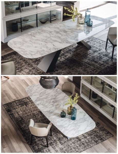 Porselen  Mermer Tablalı Dikdörtgen Yemek Masası Özel Tasarım Masa