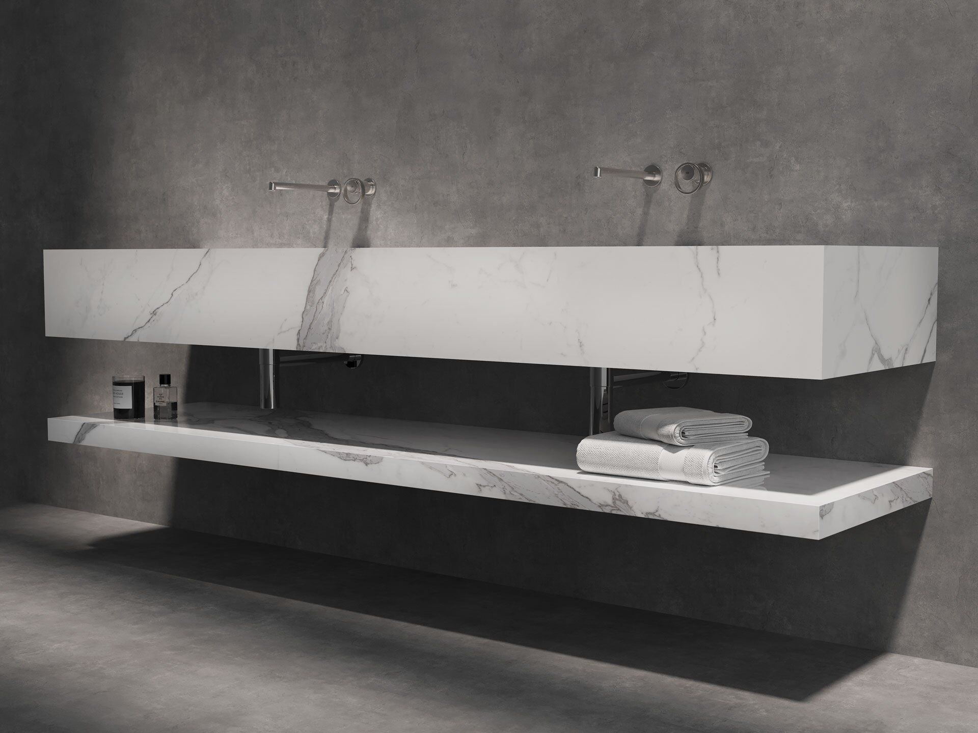 Özel Tasarım Gizli Giderli Calacatta Porselen Mobilya Kaplamalı Suni Mermer Kendinden Giderli Lavabo(Kopya)