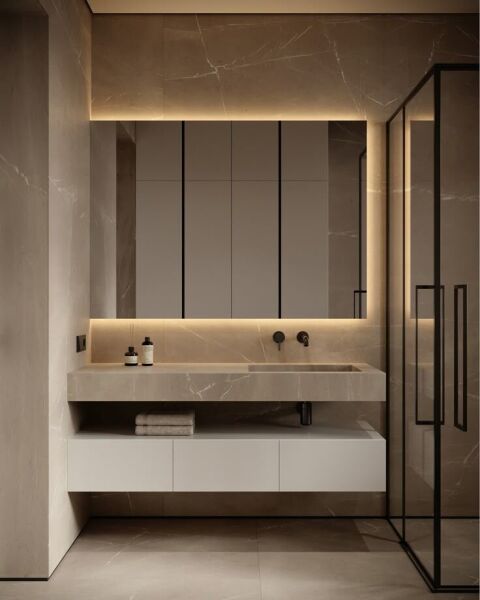 Özel Tasarım Gizli Giderli  Porselen Mobilya Kaplamalı Mobilya Aynalı Ayaklı Suni Mermer Kendinden Giderli Lavabo