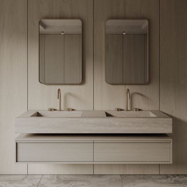 Özel Tasarım Gizli Giderli  Porselen Mobilya Kaplamalı Mobilya Aynalı Ayaklı Suni Mermer Kendinden Giderli Lavabo