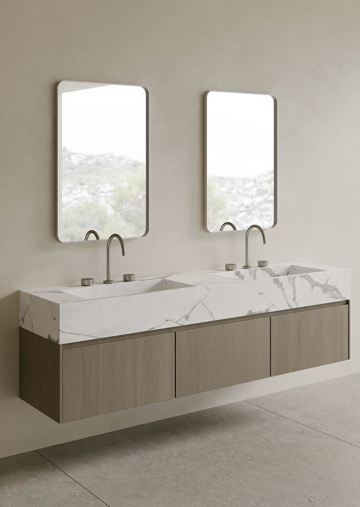 Özel Tasarım Gizli Giderli  Porselen Mobilya Kaplamalı Mobilya Aynalı Ayaklı Suni Mermer Kendinden Giderli Lavabo