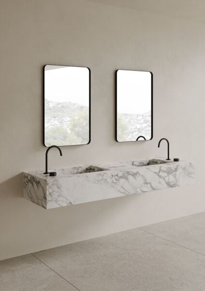 Özel Tasarım Gizli Giderli Porselen Mobilya Kaplamalı Mobilya Aynalı Ayaklı Suni Mermer Kendinden Giderli Raflı Lavabo