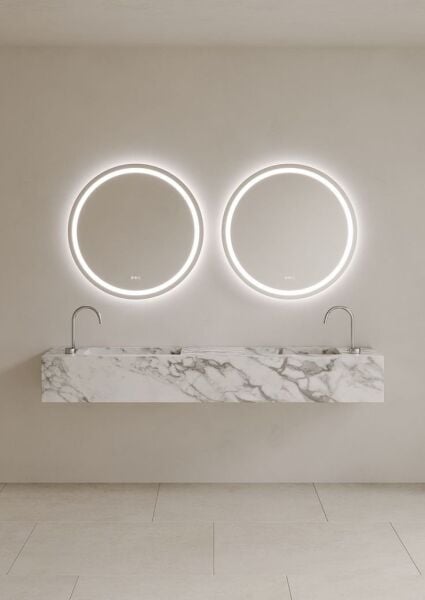 Özel Tasarım Gizli Giderli Porselen Mobilya Kaplamalı Mobilya Aynalı Ayaklı Suni Mermer Kendinden Giderli Raflı Lavabo