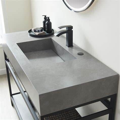 Özel Tasarım Gizli Giderli Porselen Mobilya Kaplamalı Metal Ayaklı Suni Mermer Kendinden Giderli Lavabo