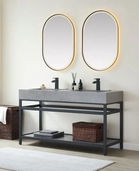 Özel Tasarım Gizli Giderli Porselen Mobilya Kaplamalı Metal Ayaklı Suni Mermer Kendinden Giderli Lavabo