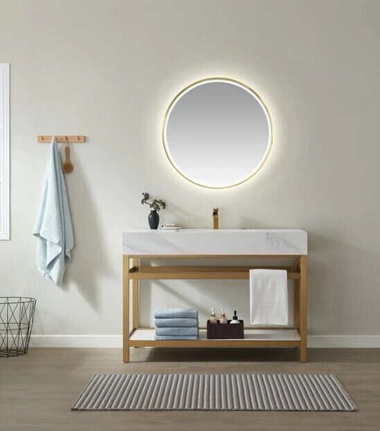 Özel Tasarım Gizli Giderli Porselen Mobilya Kaplamalı Metal Ayaklı Suni Mermer Kendinden Giderli Lavabo