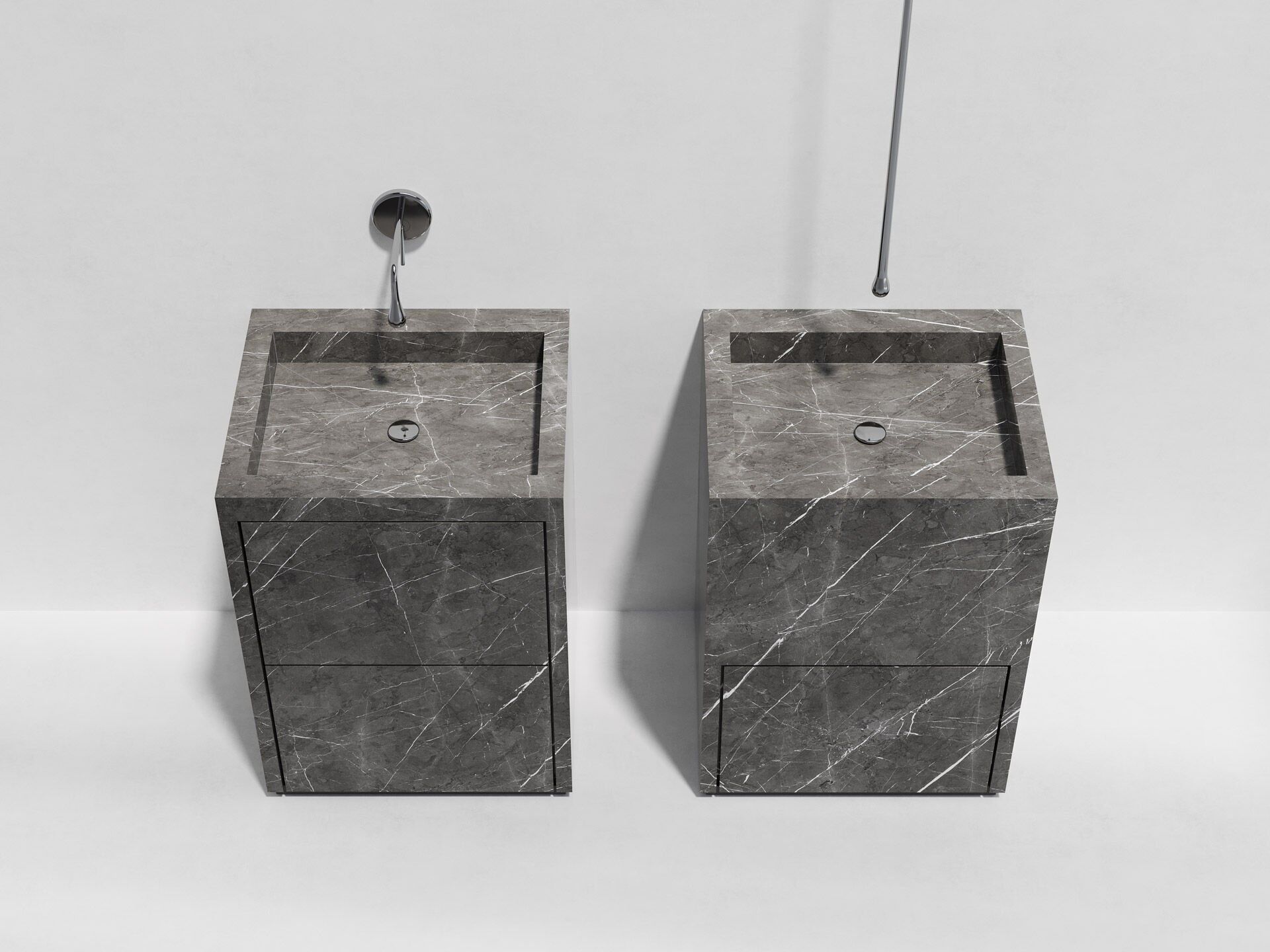 Özel Tasarım Gizli Giderli Porselen Mobilya Kaplamalı Mobilya Aynalı Ayaklı Suni Mermer Kendinden Giderli Monoblok Lavabo