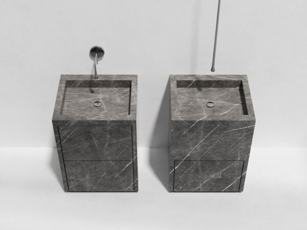 Özel Tasarım Gizli Giderli Porselen Mobilya Kaplamalı Mobilya Aynalı Ayaklı Suni Mermer Kendinden Giderli Monoblok Lavabo