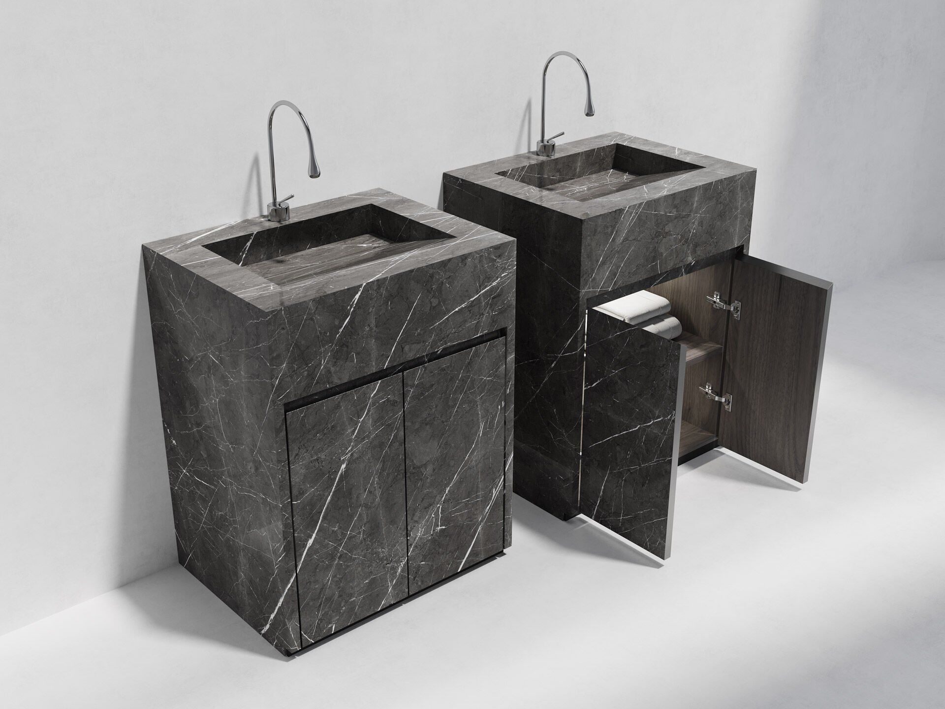 Özel Tasarım Gizli Giderli Porselen Mobilya Kaplamalı Mobilya Aynalı Ayaklı Suni Mermer Kendinden Giderli Monoblok Lavabo